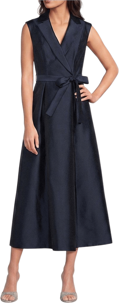Adrianna Papell Surplice Neck Cap Sleeve Mikado Midi Dress