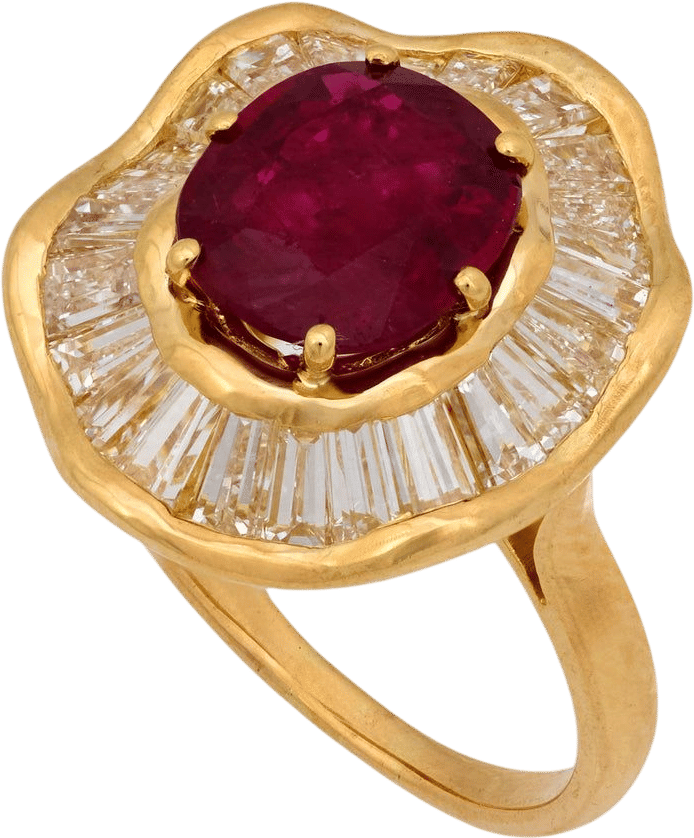 Vintage GIA 2.14 carat ruby diamond 18k yellow gold cocktail ring