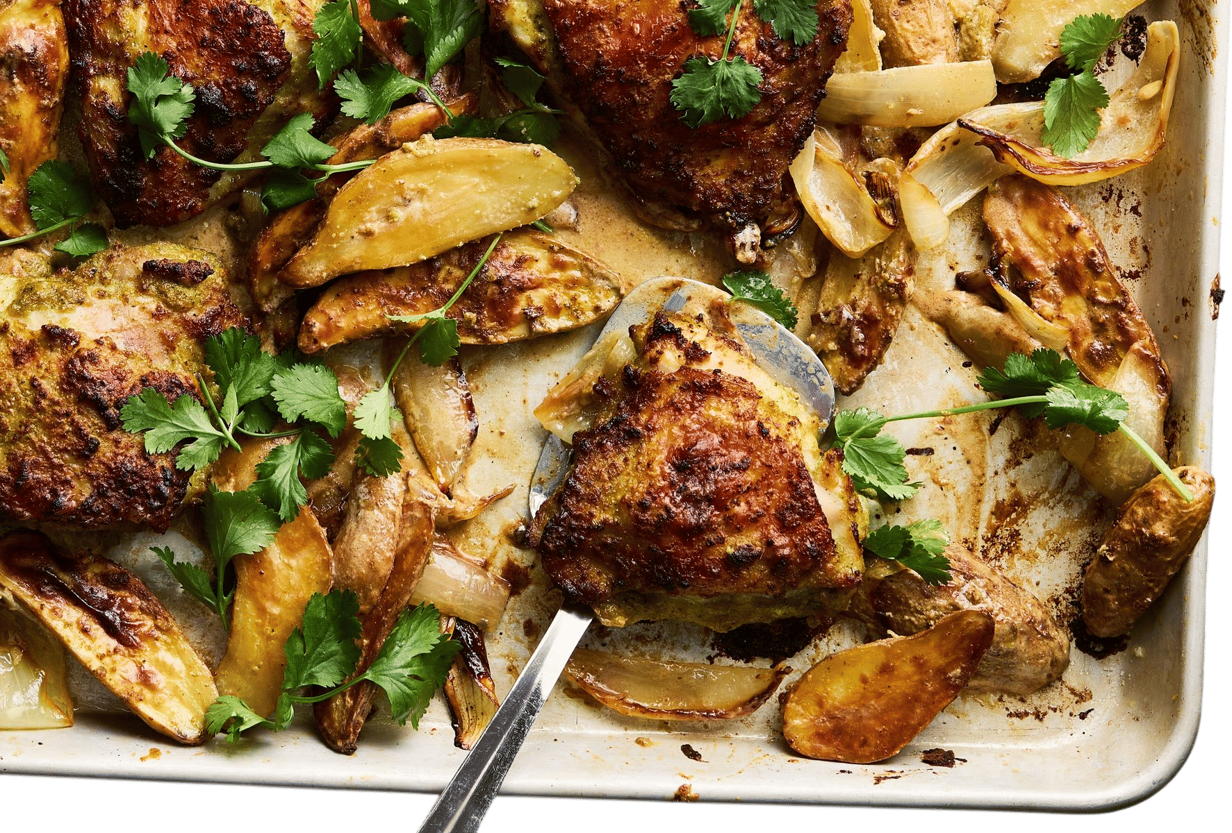 Sheet-Pan Malai Chicken and Potatoes