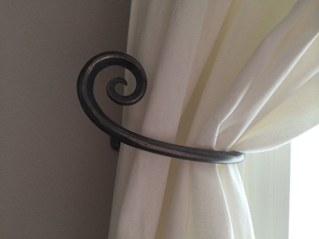 Wrought Iron Curtain Tie Back With Scroll Design