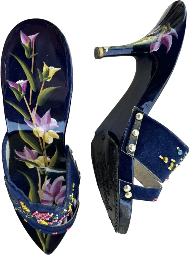 1950s Beaded Hand Painted Wooden Heels