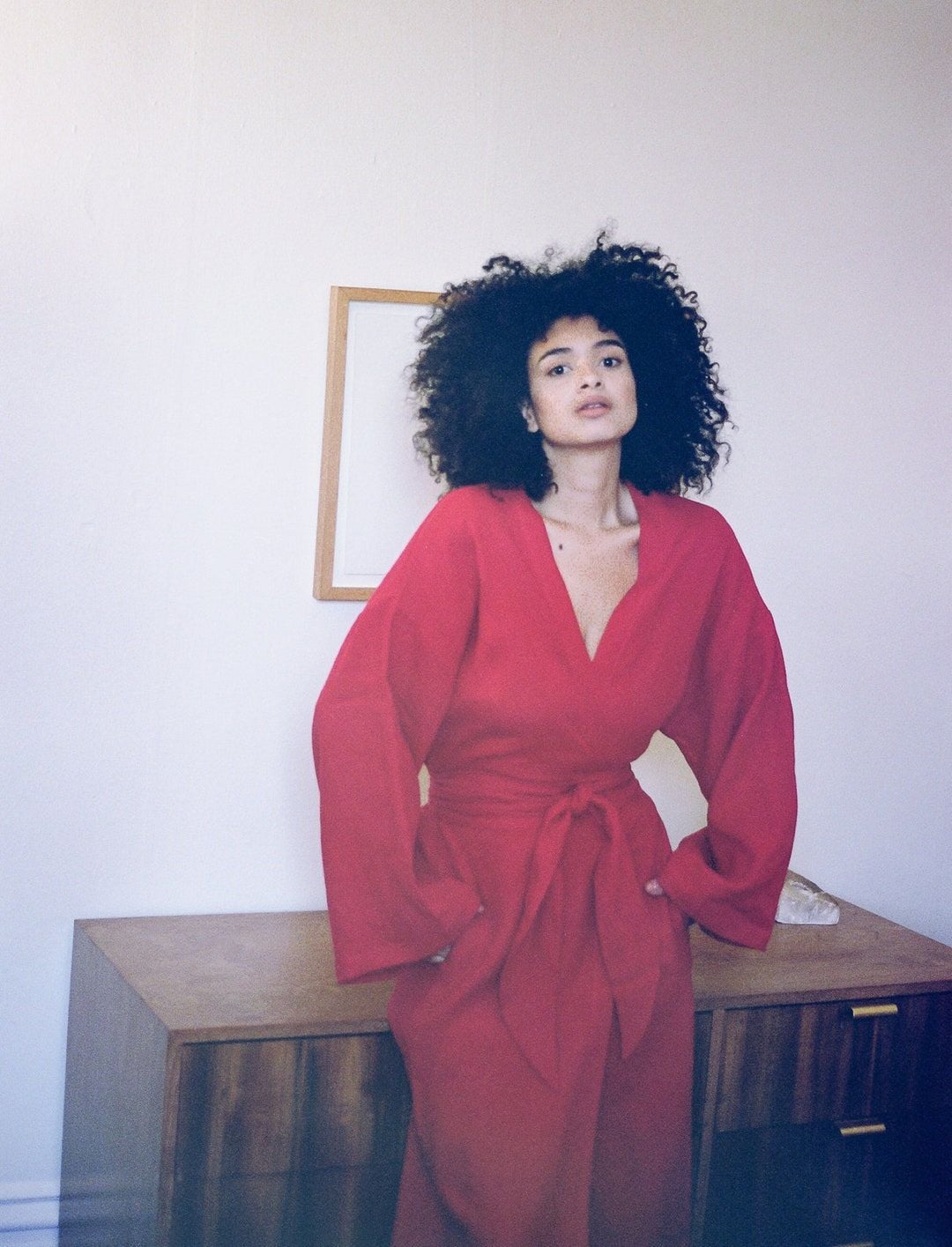 Linen Long Kimono Gown With Pockets
