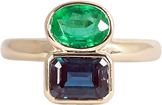 Emerald + Alexandrite Bezel Set Ring for Wendy