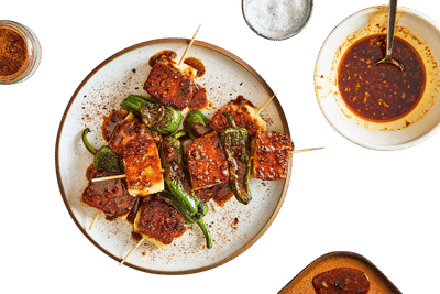 Halloumi Skewers with Sweet and Smoky Honey Drizzle Recipe