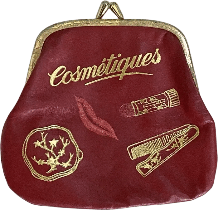 Vintage 1950s Cosmétiques Red Leather Makeup Bag