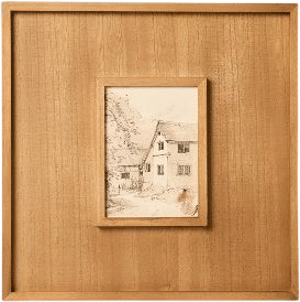 Sketched Cottage in Wood Matte Frame Wall Art