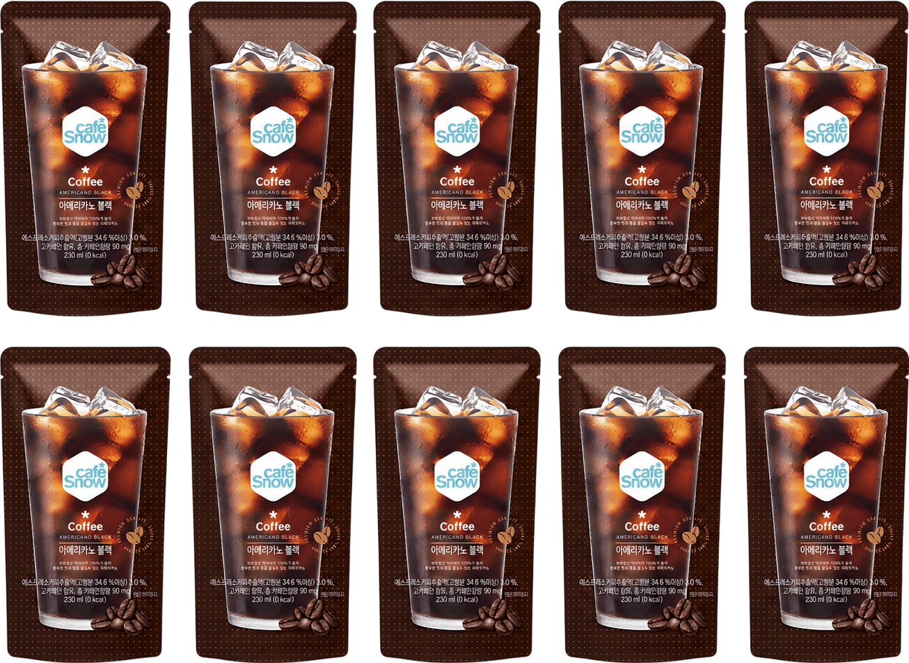 Cafe Snow Korean Style Iced Americano Coffee Pouch, 10 Pack