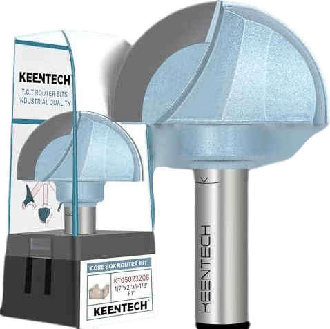 KEENTECH Router Bits, Carbide Tipped Core Box Bit for Edge Forming, Industrial Grade Round Nose Bits for Woodworking (1/2 Inch Shank x 1-1/8 Inch Depth - R1 Inch Radius, KT05023208)