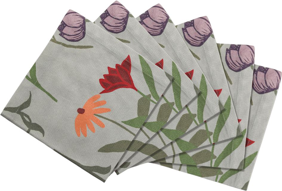 Set Of Six Napkins In Large Bold Flower Print