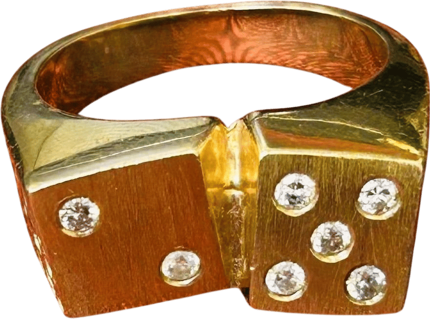 14K Yellow Gold Diamond Dice Ring