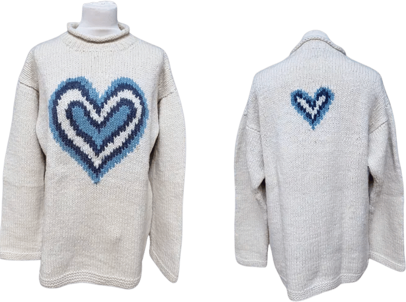 Vintage Pachamama Blue Heart Wool Sweater