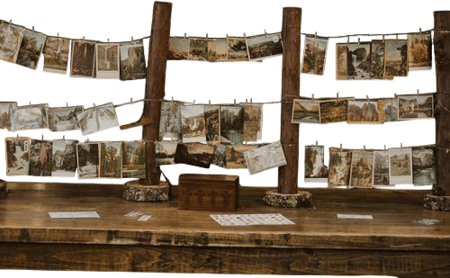 Local vintage postcards in lieu of guestbook