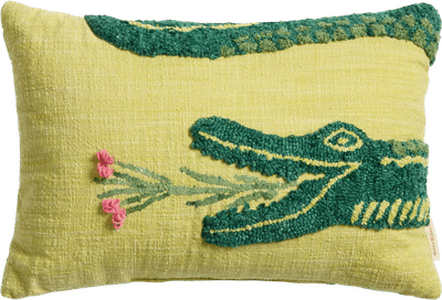 Chartreuse Crocodile Embroidered Lumbar Pillow