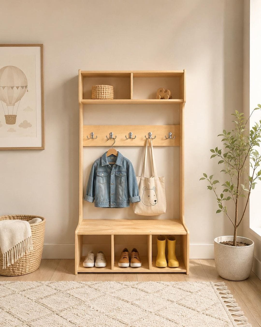 Montessori Wardrobe for Kids With Bench
