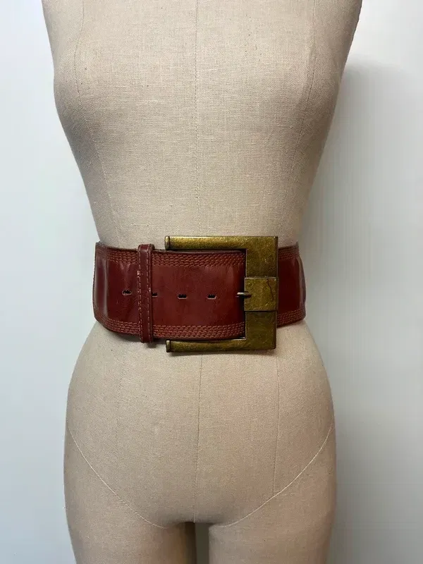 Vintage Brown Leather Wide Belt