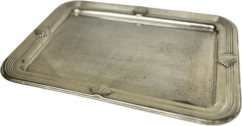Beautiful Vintage Silver Plated Rectangular Metal Serving Tray | Decorative Silver Tray with Seashell Motif by Towle Silverplate