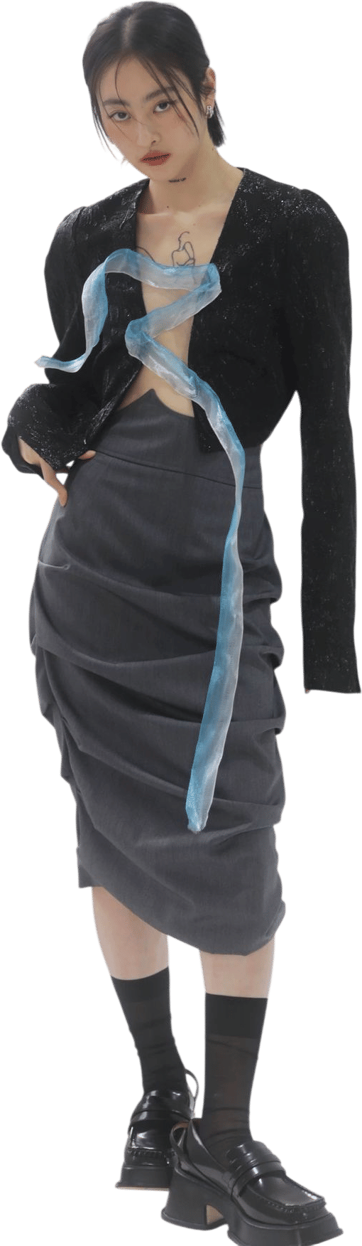 Slate Drape Tulip Midi Skirt