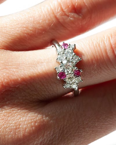 Diamond and Ruby Cluster Ring
