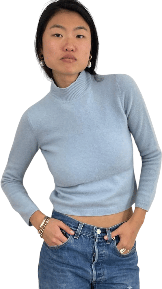 Vintage 90s 100% Cashmere Baby Blue Cropped Mockneck Sweater Small - Etsy