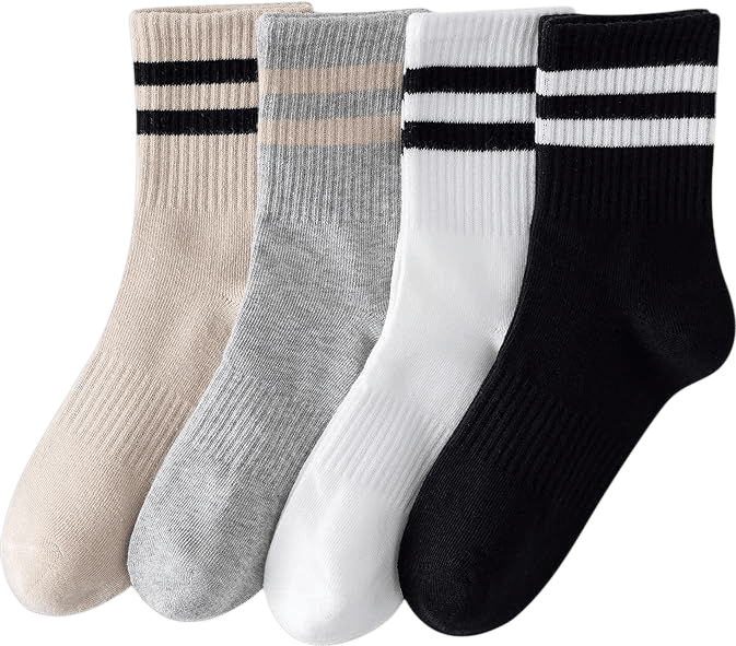 YUWELL Womens Striped Crew Socks, Cotton Cozy Casual Socks for Women 4 Pairs, Size 5-10