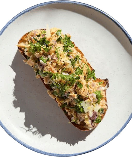 kimchi tuna fish salad on toast