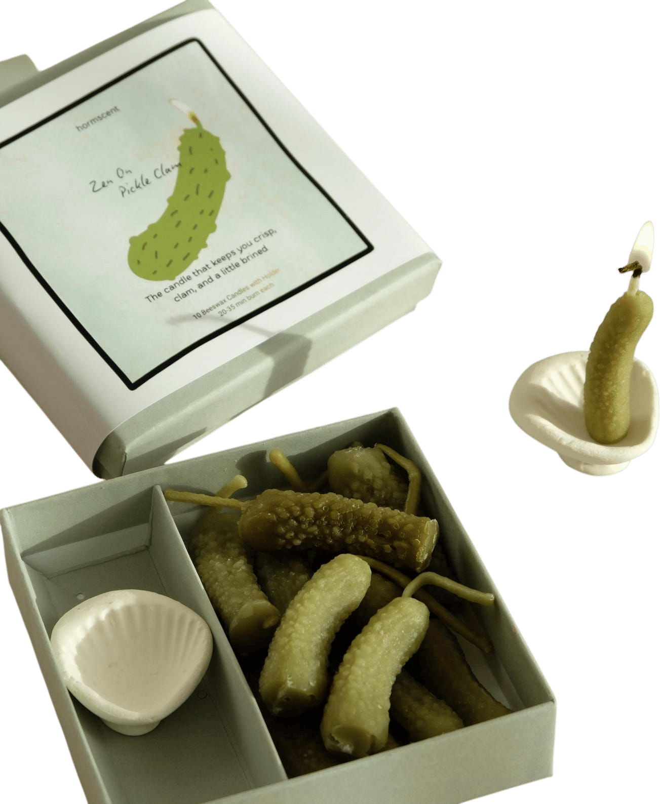Zen Pickle Candle Set (10pcs Beeswax Mini Candles + Jesmonite Holder)