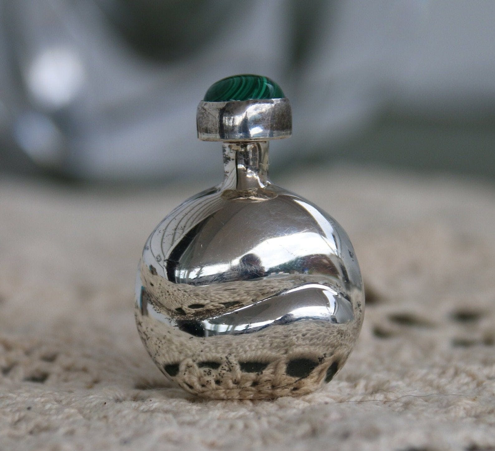 Vintage Sterling Silver Malachite Taxco Perfume Bottle (TH88)