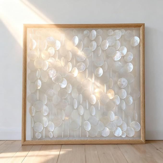 Amazon.com: Bergamot 3D Handmade 24"x24" Capiz Shell Wall Hanging Decor, Solid Wooden Framed Coastal Wall Decor, Minimalist White Sea Shell Art for Living Room, Bedroom, Office : Home & Kitchen