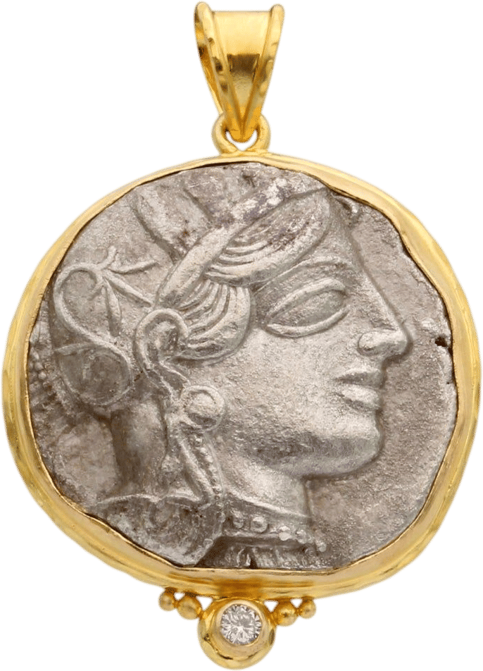 Ancient Greek 5th Century BC Goddess Athena Coin Pendant