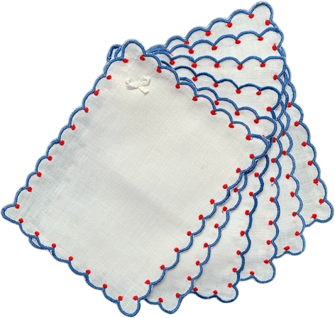 Vintage Embroidered Red, White & Blue 4th of July Cocktail Napkins (Set of 6)