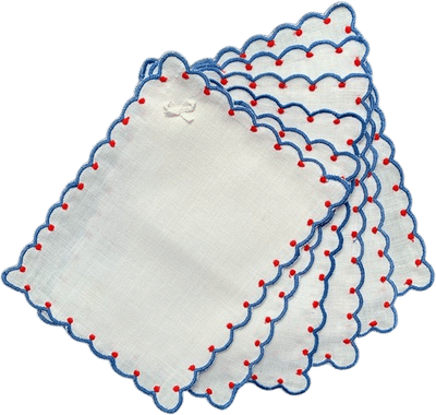 Vintage Embroidered Red, White & Blue Cocktail Napkins