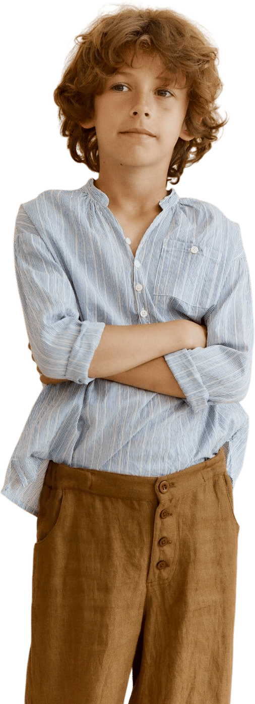 Caramel Adonis Children's Cotton Shirt - Blue Stripe