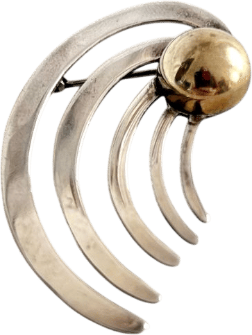 Vintage Taxco Modernist Sterling Silver and Brass Abstract Brooch