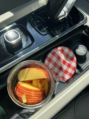 Reusing Bonne Maman jam jars for road trip snacks