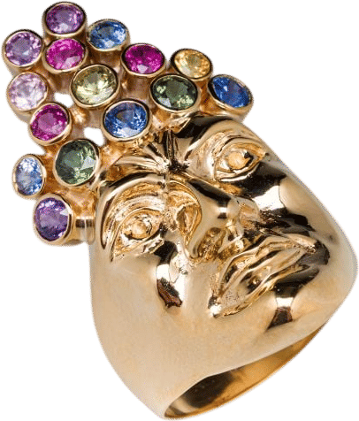 Multi Color Sapphire Crown Face Ring