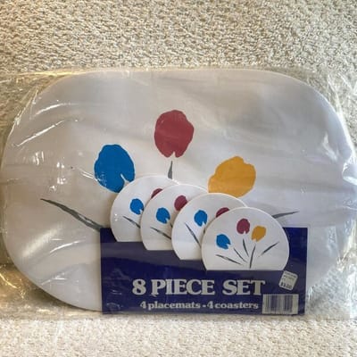 Vintage 1980s Vinyl Placemat and Coasters Set