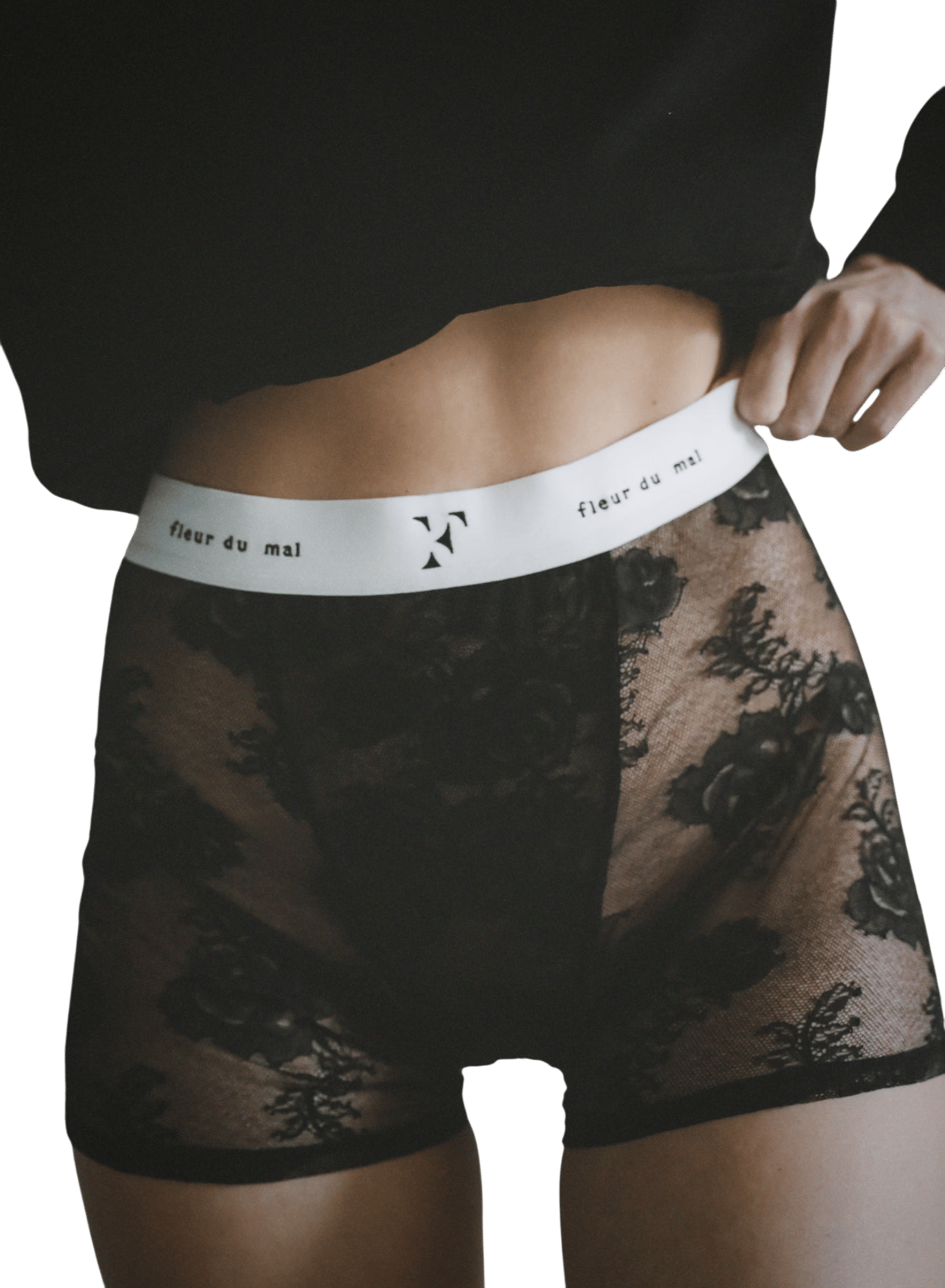 Fleur du Mal Black Bouquet Lace Boxer Brief