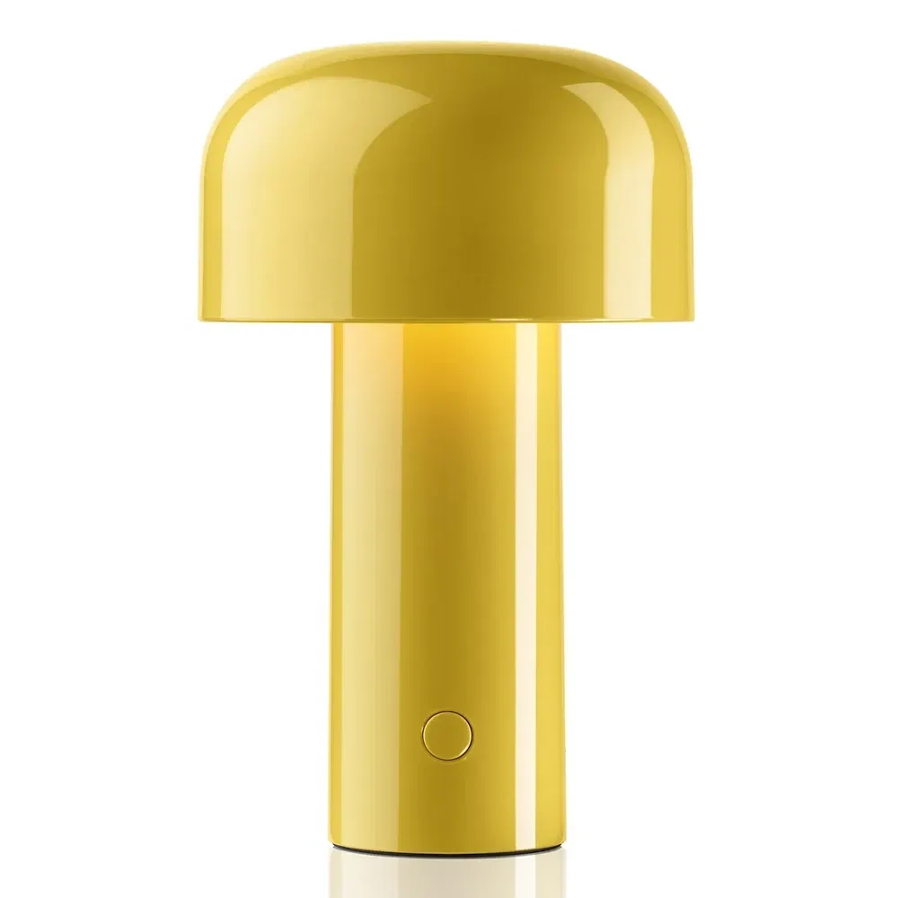 A bright yellow lamp in the kitchen