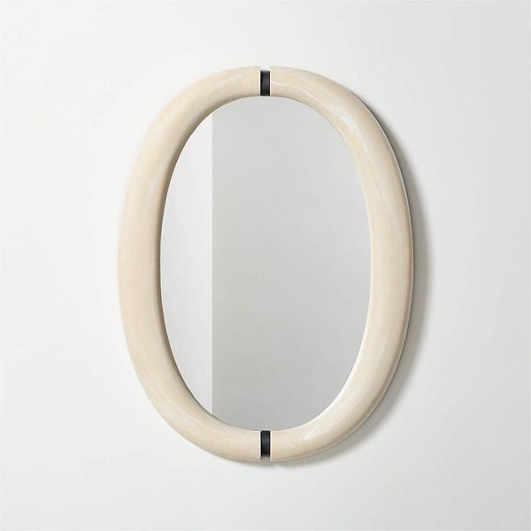 Kaboshon White Swirled Resin Oval Wall Mirror 24"X32