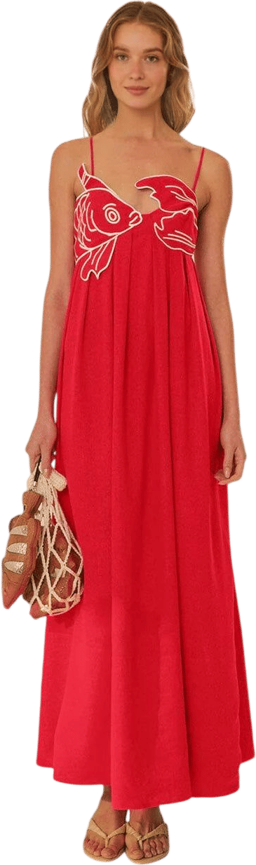 red fish top maxi dress