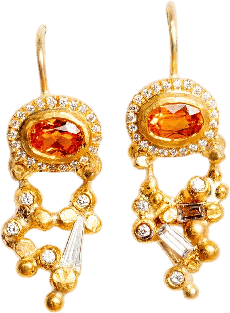 24K and 18K Gold Diamond Earrings with Orange Gemstones