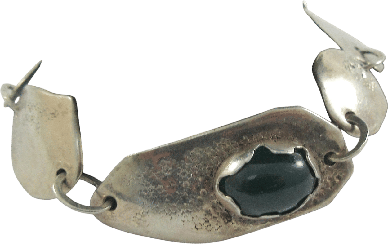 Modernist Artisan Sterling Silver Chrisoprase Assymetrical Panels Bracelet