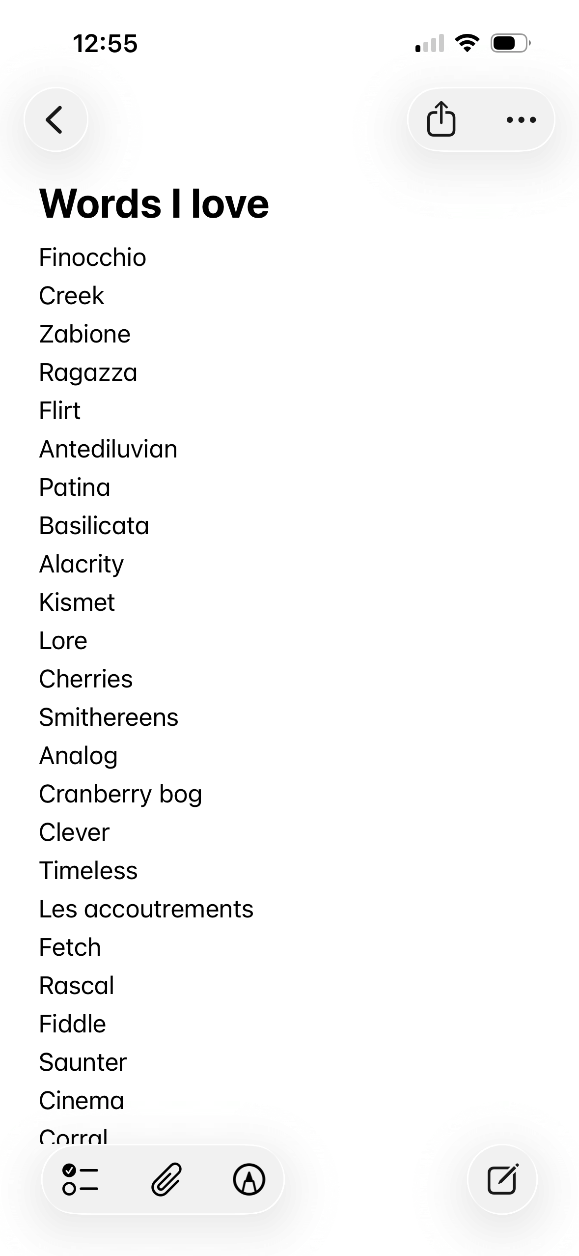 Keeping a list of words you love on your phone