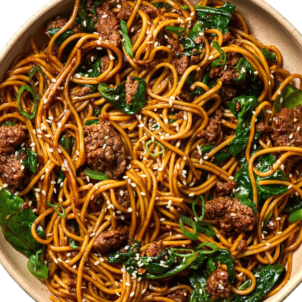Sesame Noodles with Spinach and Ground Beef Recipe