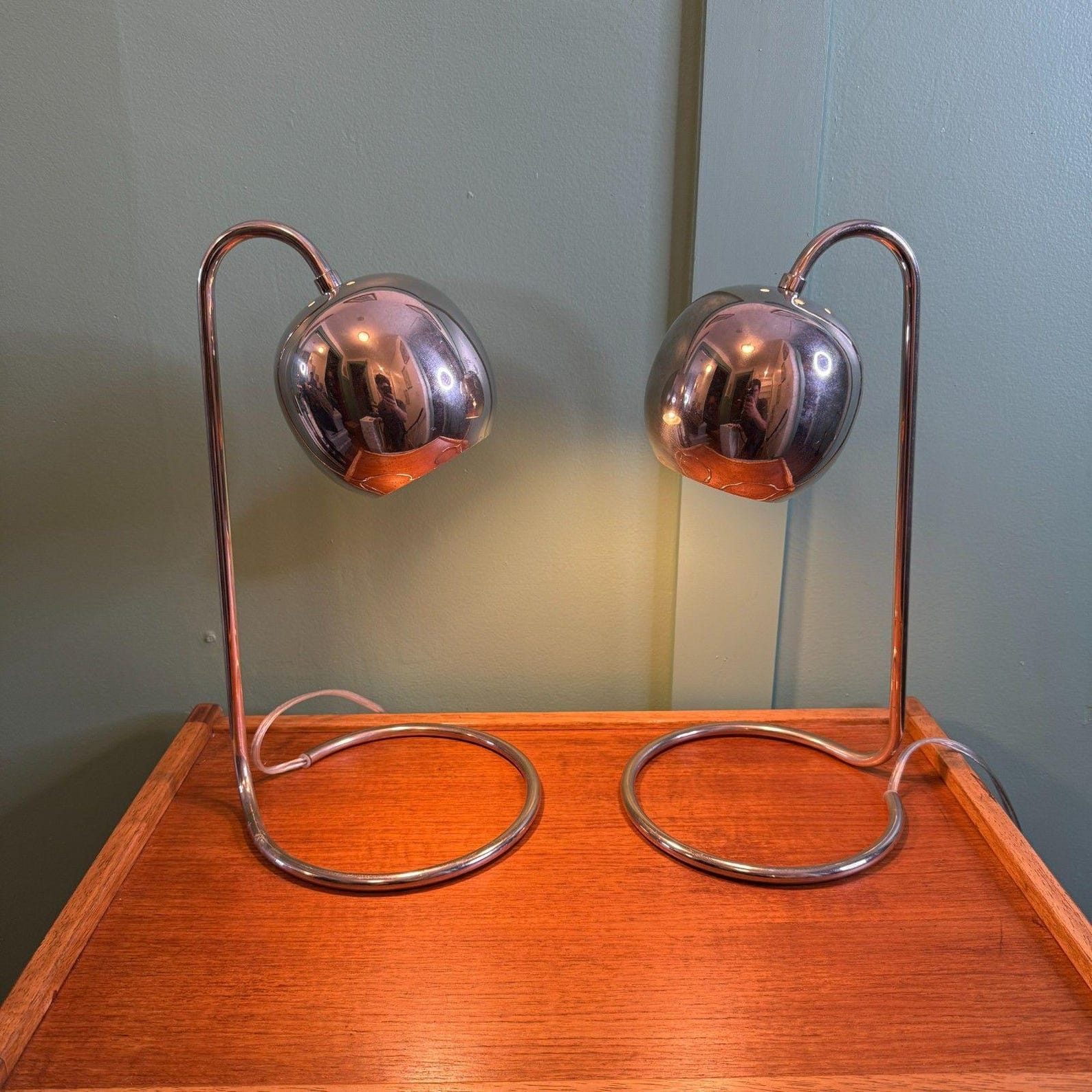 Mid-Century Modern Chrome Eyeball Desk Lamps