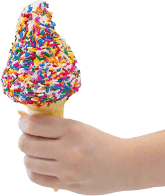 soft serve swirl in a cone with rainbow sprinkles