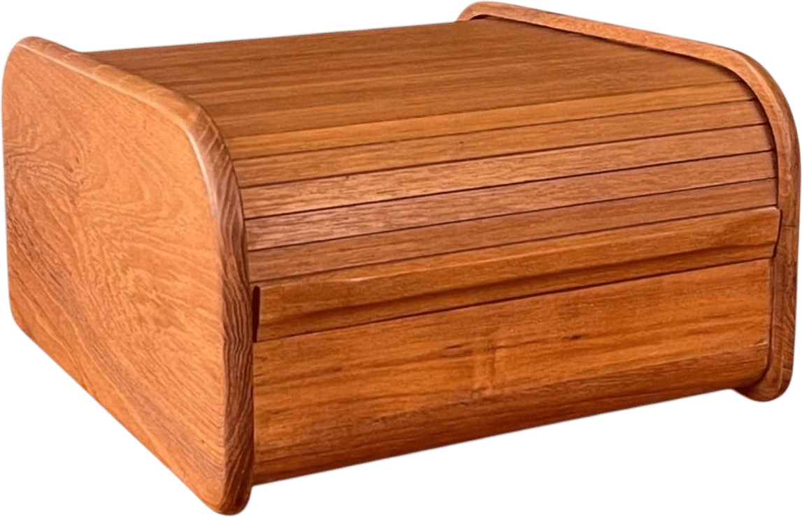 Roll-top teak tambour box