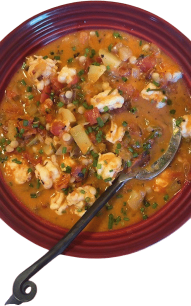 Shrimp and Lobster Chowder with Preserved Lemon 