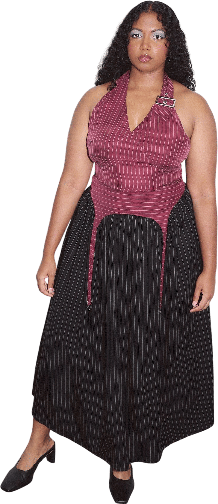 Garter Skirt Tencel Stripe Maroon/Black