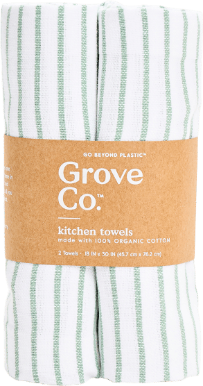 Grove Co. Organic Cotton Striped Kitchen Towels - Sage | Grove Collaborative